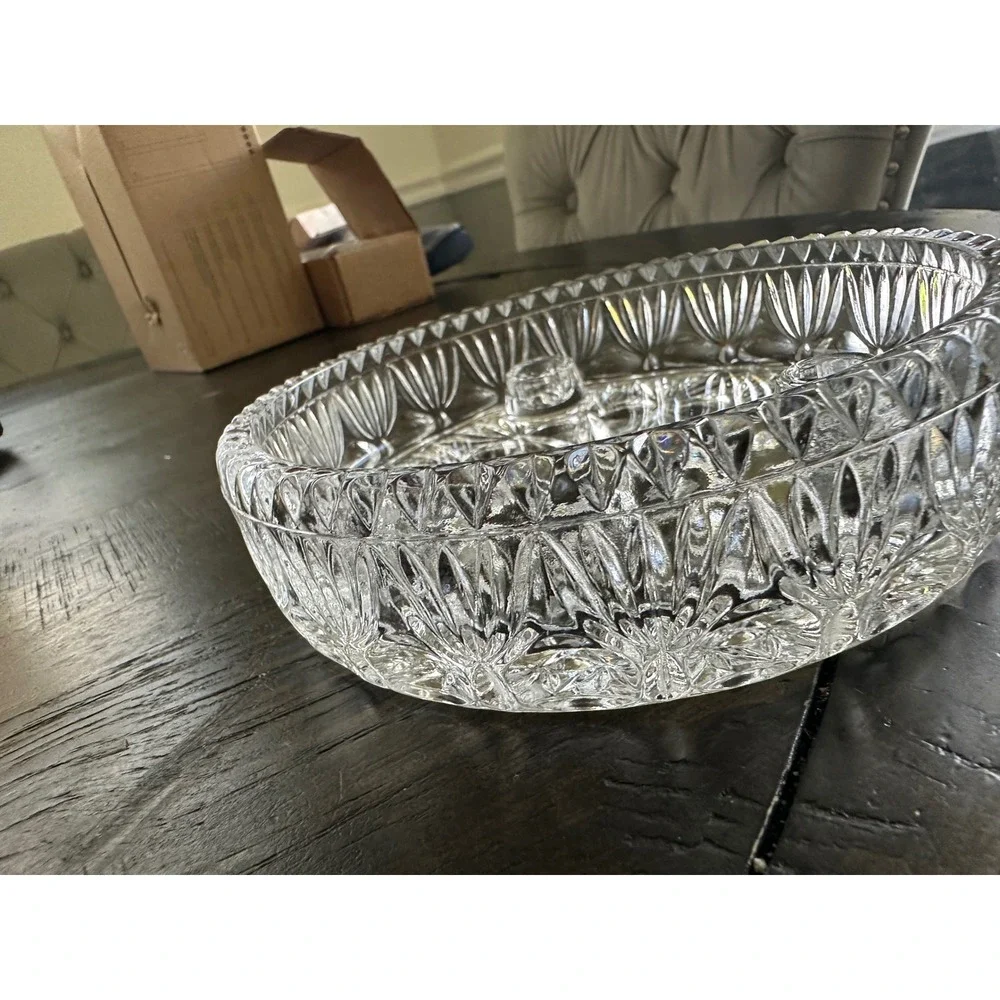 Vintage Clear Pressed Glass 3 Taper Candle Holder Centerpiece Bowl Starburst 9